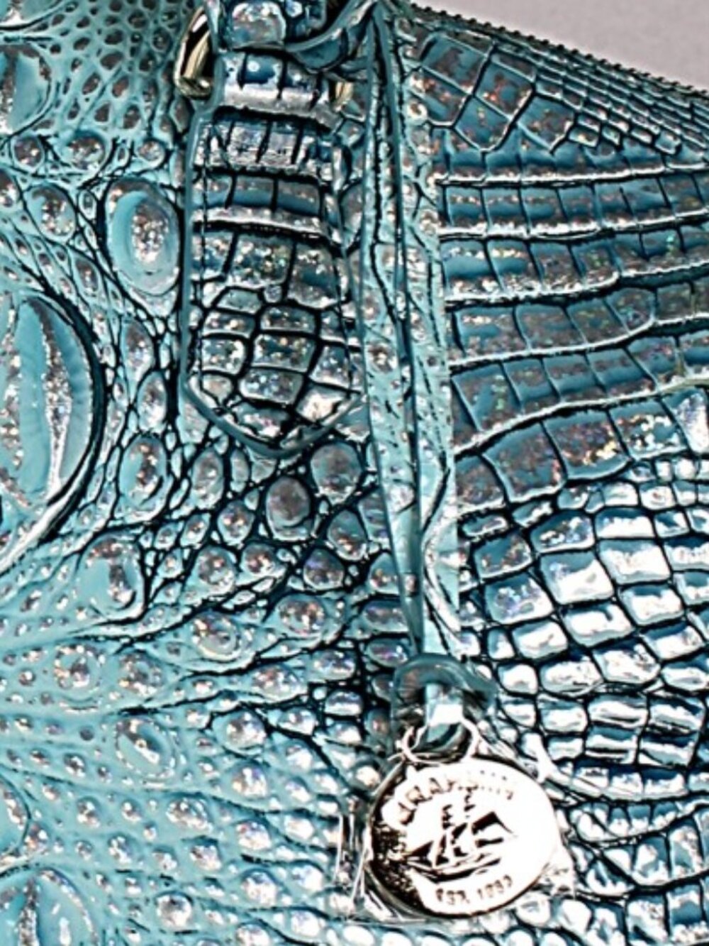 Brahmin Baby Blue Iridescent Croc Embossed Leather Satchel Wallet Set - Picture 5 of 15